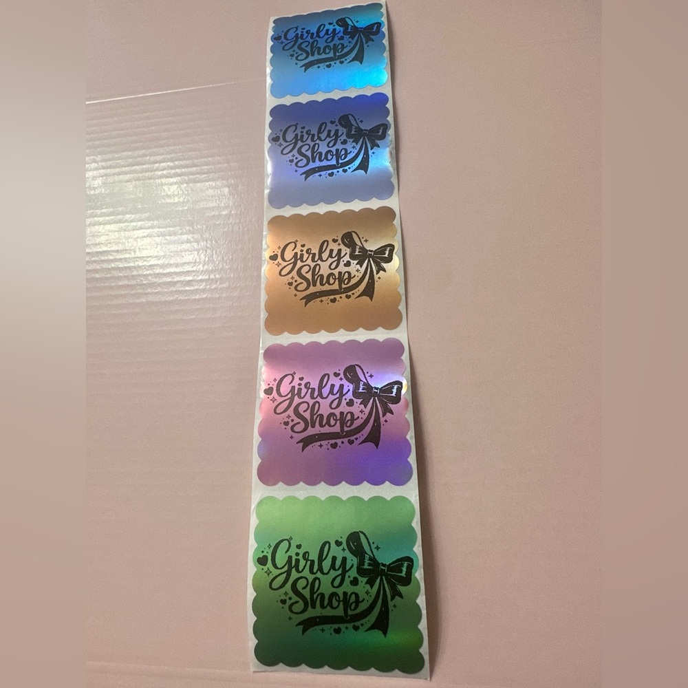 50 ct. Custom 2”x2” Holographic Rainbow Square Scalloped Sticker Labels